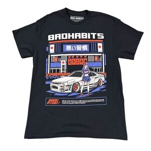 Bad Habits Shirt Adult M Black Anime Girl Graphic Print Cars Racing Crew